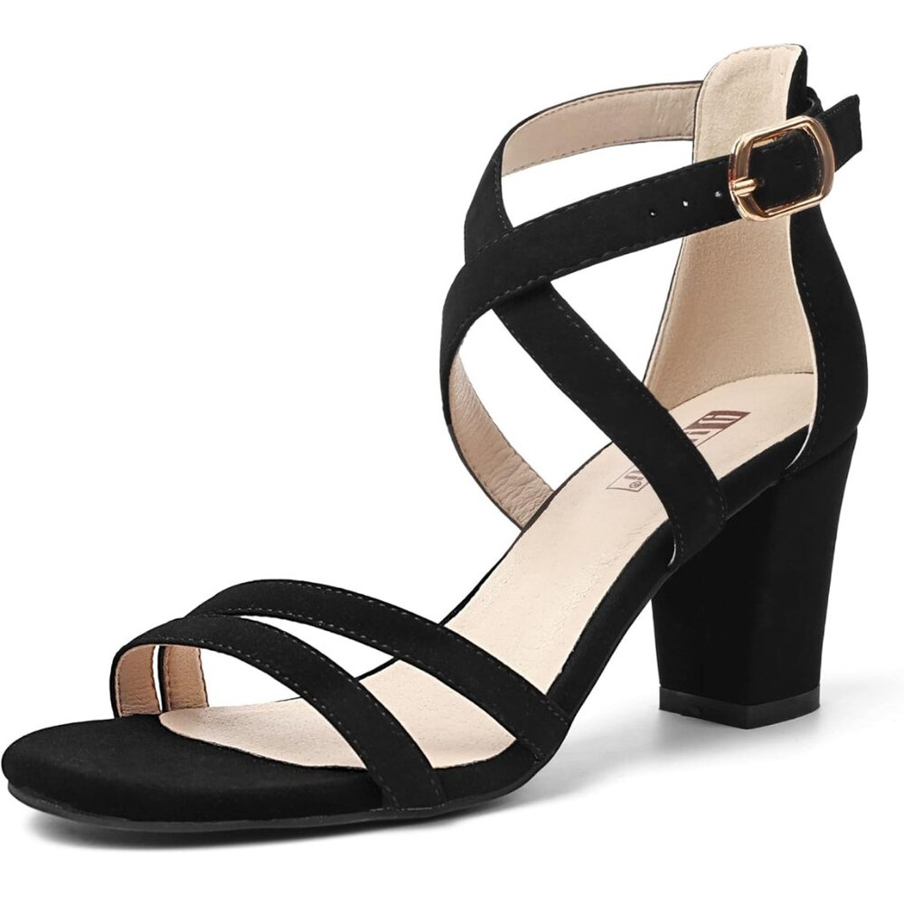 Black Strappy High Heels with Gold Buckle, Size 10 Heels, Women's Heels